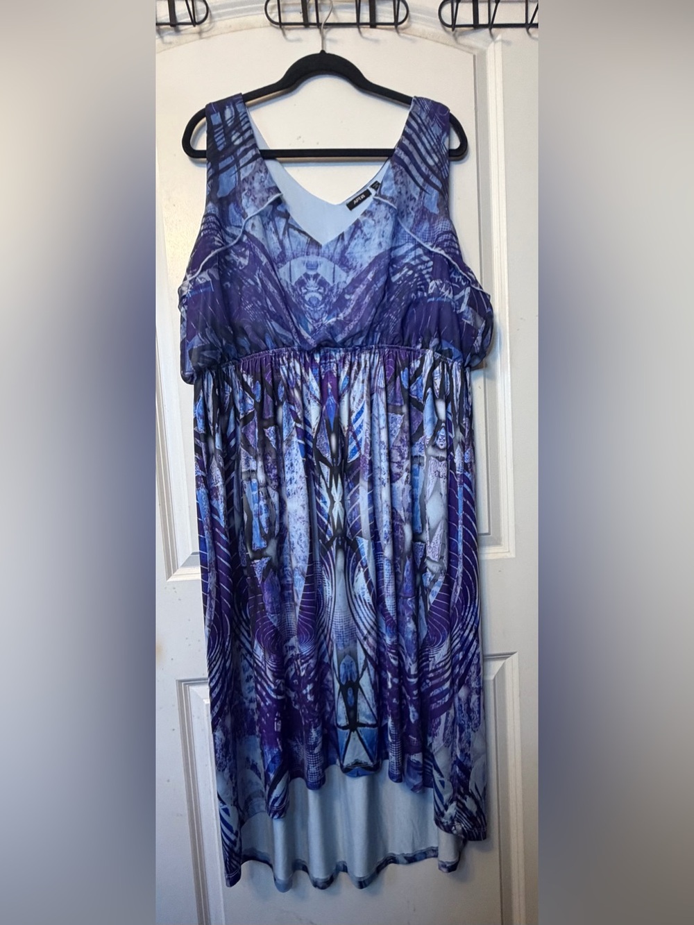 Apt. 9 Women’s 3X Blue and Purple Abstract Print Sleeveless Hi Lo Dress